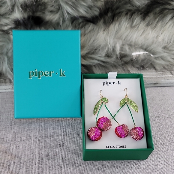 Piper K Cherry Earrings with Sparkling Stones - Picture 3 of 4